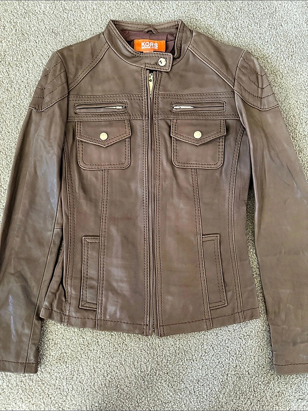 Michael Kors Women's 100% genuine Leather Jacket Brown Size XS